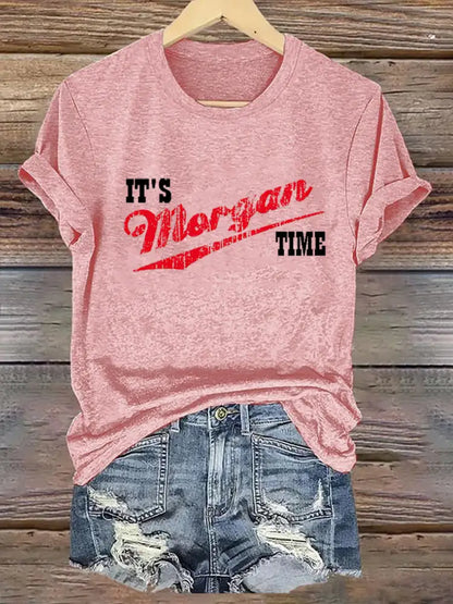 Women’s It’s Morgan Time Music Fan Printed Short Sleeve T-Shirt Pink / S