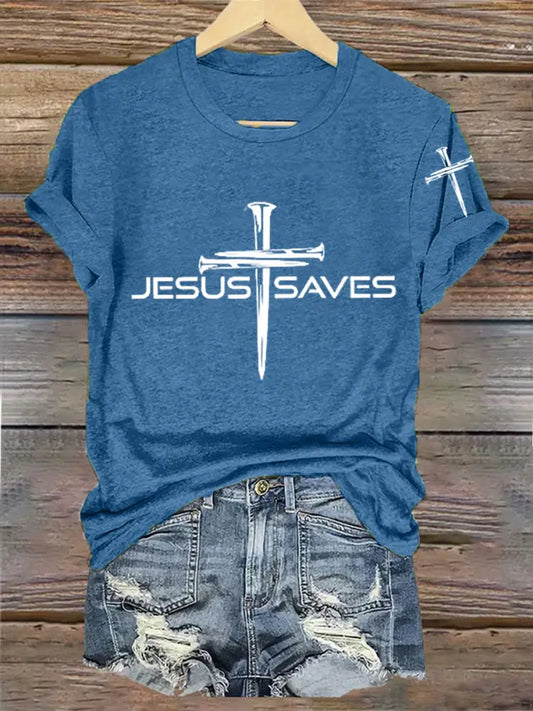 Women’s Jesus Save Short Sleeve T-Shirt Blue / S