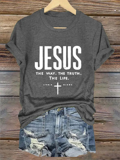Women’s Jesus The Way The Truth The Life Printed Casual Short Sleeve T-Shirt Dark Gray / S