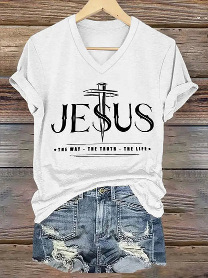 Women’s Jesus The Way The Truth The Life Printed Casual Short Sleeve T-Shirt White / S