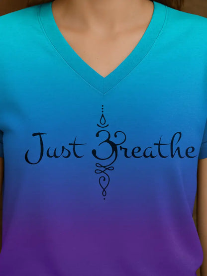 Women’s Just Breathe Mental Health Matter Gradient Print V-Neck Tee