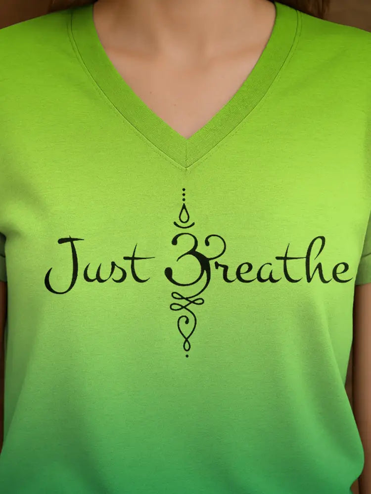 Women’s Just Breathe Mental Health Matter Gradient Print V-Neck Tee