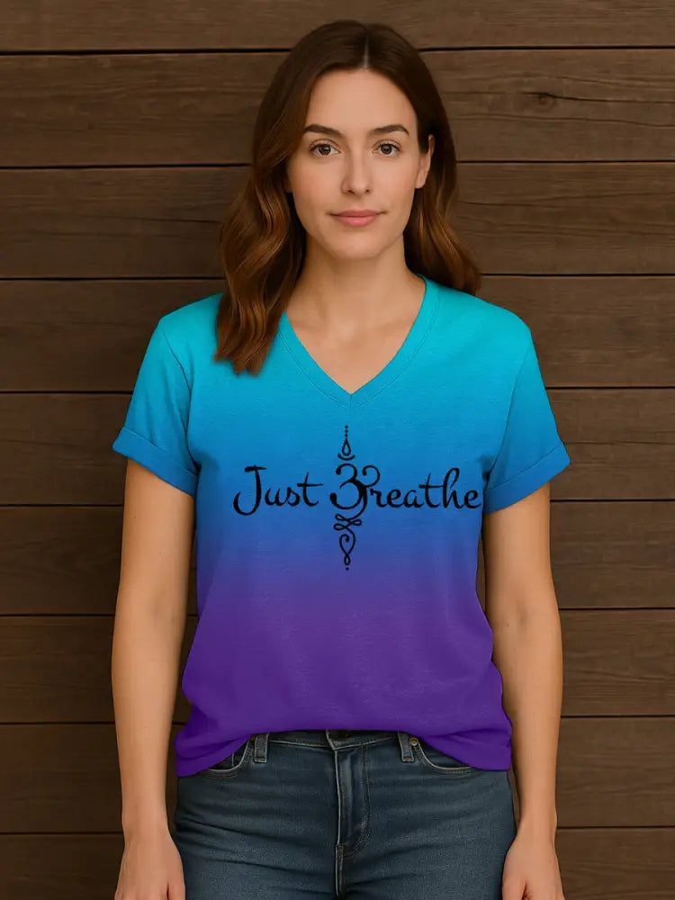 Women’s Just Breathe Mental Health Matter Gradient Print V-Neck Tee