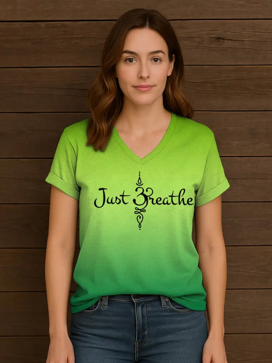 Women’s Just Breathe Mental Health Matter Gradient Print V-Neck Tee
