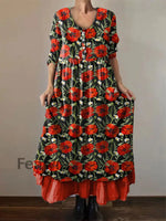 Women’s Memorial Day Poppy Flag Veteran Poppy Flag Printed Dress Red / S