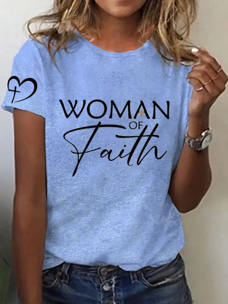 Women’s Mom’s Faith Mother’s Day Printed Casual T-shirt Light Blue / S