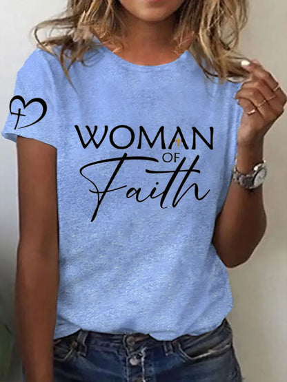 Women’s Mom’s Faith Mother’s Day Printed Casual T-shirt Light Blue / S