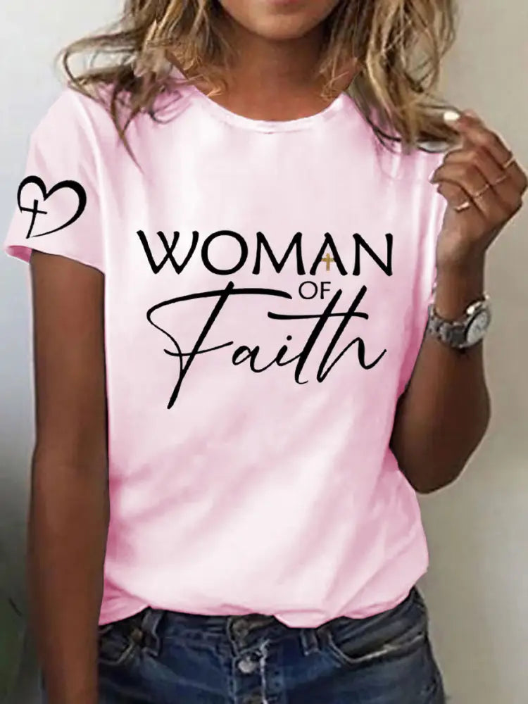 Women’s Mom’s Faith Mother’s Day Printed Casual T-shirt Light Pink / S