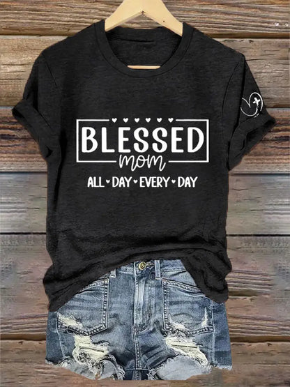 Women’s Mother’s Day Bless Mom Every Day Faith Printed Casual T-shirt Black / S