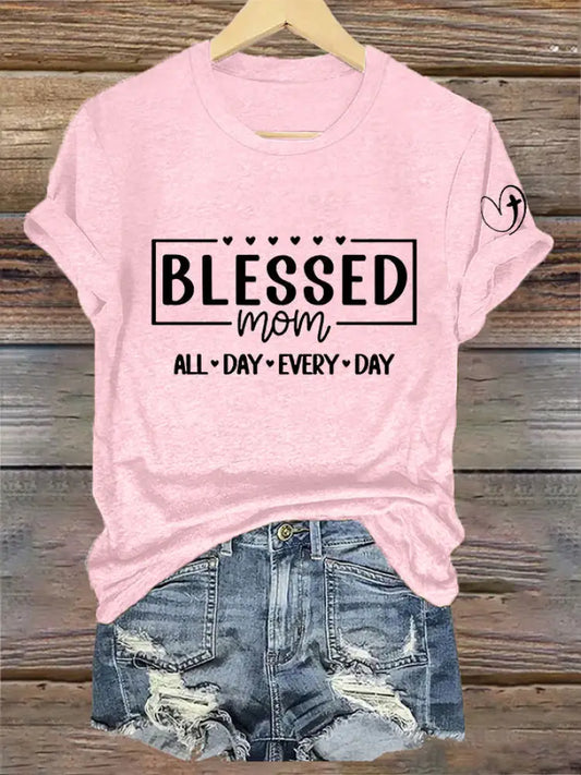 Women’s Mother’s Day Bless Mom Every Day Faith Printed Casual T-shirt Light Pink / S