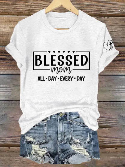Women’s Mother’s Day Bless Mom Every Day Faith Printed Casual T-shirt White / S