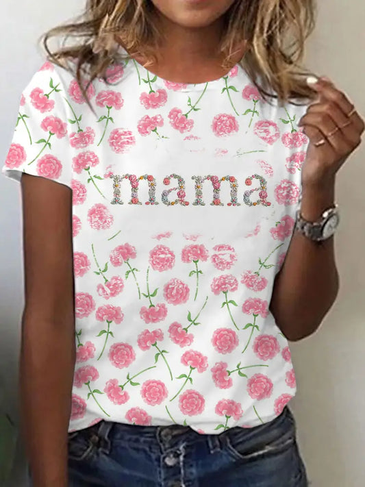 Women’s Mother’s Day MAMA In Floral Printed Short-sleeved T-shirt White / S