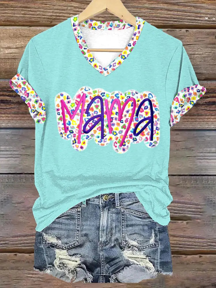 Women’s Mother’s Day MAMA In Floral Short-sleeved T-shirt Light Blue / S