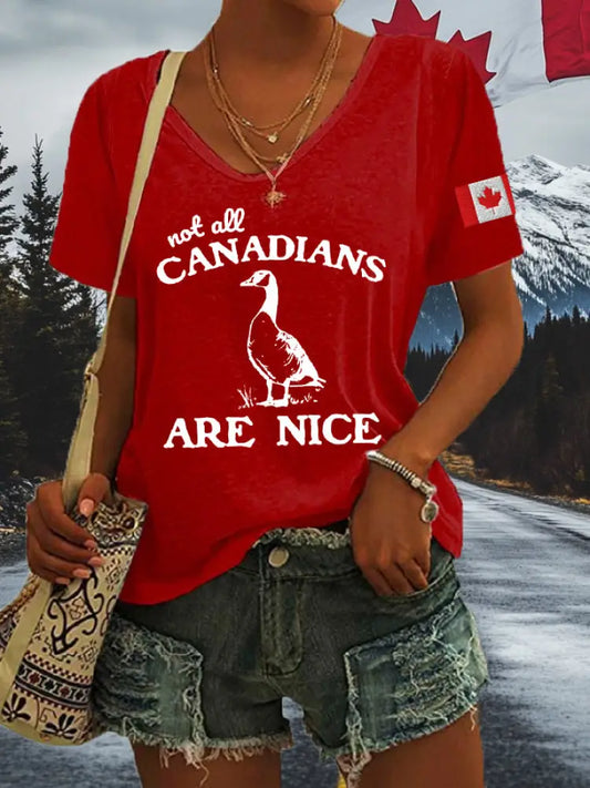Women’s Not All Canadians Are Nice Defend Canada V-Neck Tee Red / S