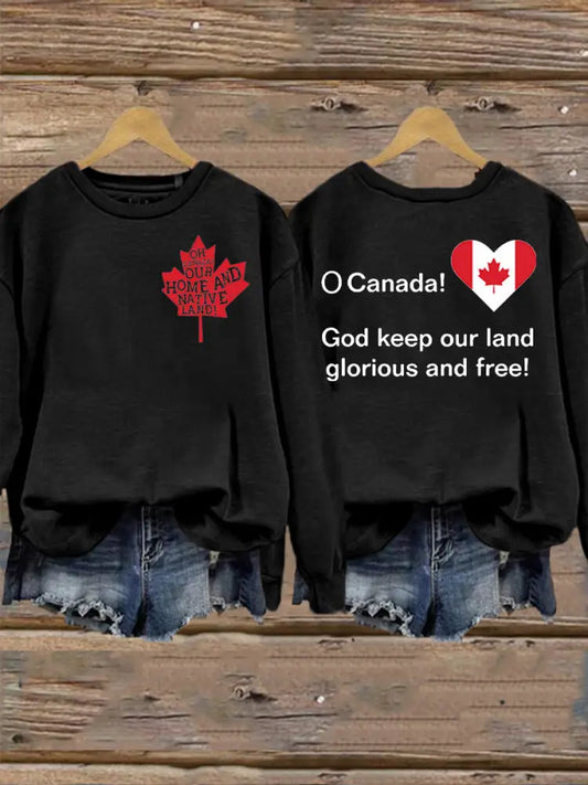 Women’s O Canada Our Home And Native Land God Keep Our Land Glorious And Free Print Sweatshirt Black / S