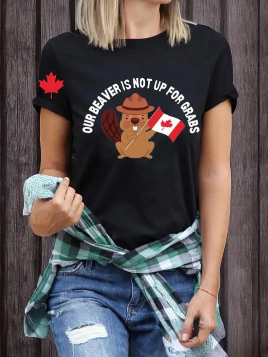 Women’s Our Beaver Is Not Up For Grabs Print Crew Neck T-Shirt Black / S