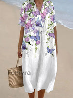 Women’s Purple Butterflies Flowers Print Alzheimer’s Awareness Support Dress