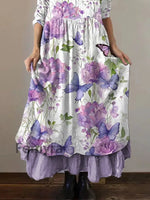Women’s Purple Butterflies Flowers Print Alzheimer’s Awareness Support Dress