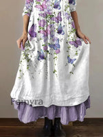 Women’s Purple Butterflies Flowers Print Alzheimer’s Awareness Support Dress