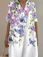Women’s Purple Butterflies Flowers Print Alzheimer’s Awareness Support Dress