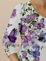 Women’s Purple Butterflies Flowers Print Alzheimer’s Awareness Support Dress