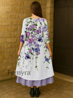 Women’s Purple Butterflies Flowers Print Alzheimer’s Awareness Support Dress