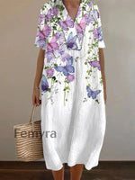 Women’s Purple Butterflies Flowers Print Alzheimer’s Awareness Support Dress White / S