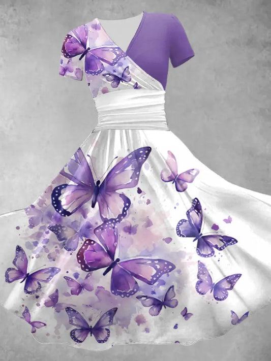 Women’s Purple Butterfly Print Casual Dress Purple / S