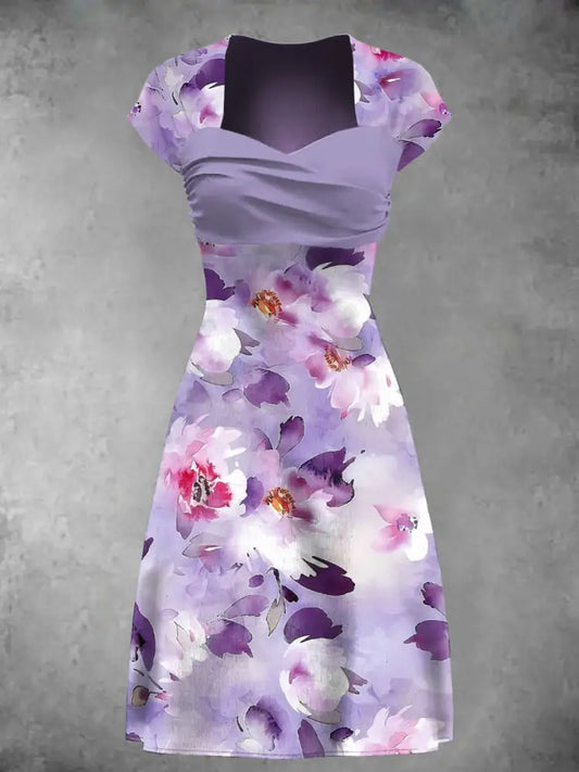 Women’s Purple Floral Alzheimer Awareness Printed Dress As picture / S