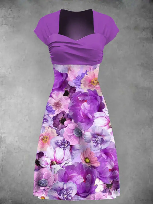 Women’s Purple Floral Alzheimer Awareness Printed Dress As picture / S