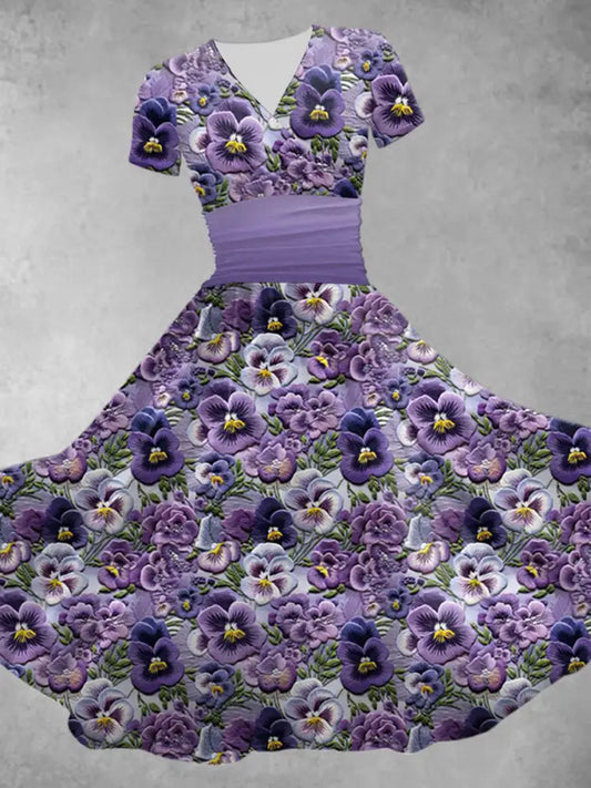 Women’s Purple Floral Print Casual Dress Purple / S