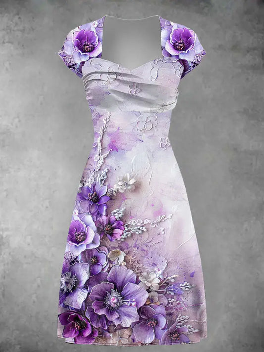 Women’s Purple Floral Print Casual Dress Purple / S
