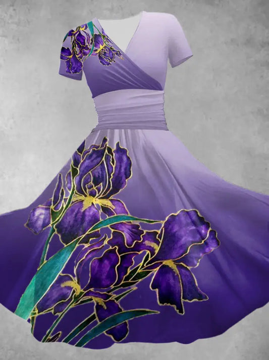Women’s Purple Floral Print Casual Dress Purple / S