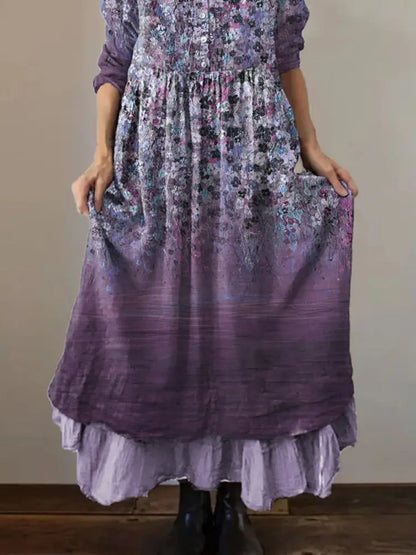 Women’s Purple Flowers Gradient Print Alzheimer’s Awareness Support Dress