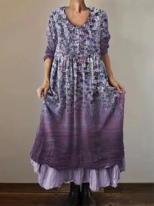 Women’s Purple Flowers Gradient Print Alzheimer’s Awareness Support Dress Deep Purple / S