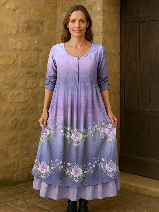 Women’s Purple Flowers Gradient Print Alzheimer’s Awareness Support Dress Lavender / S