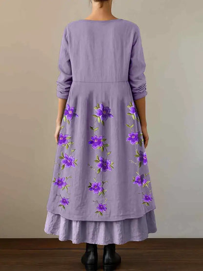 Women’s Purple Flowers Print Alzheimer’s Awareness Support Dress