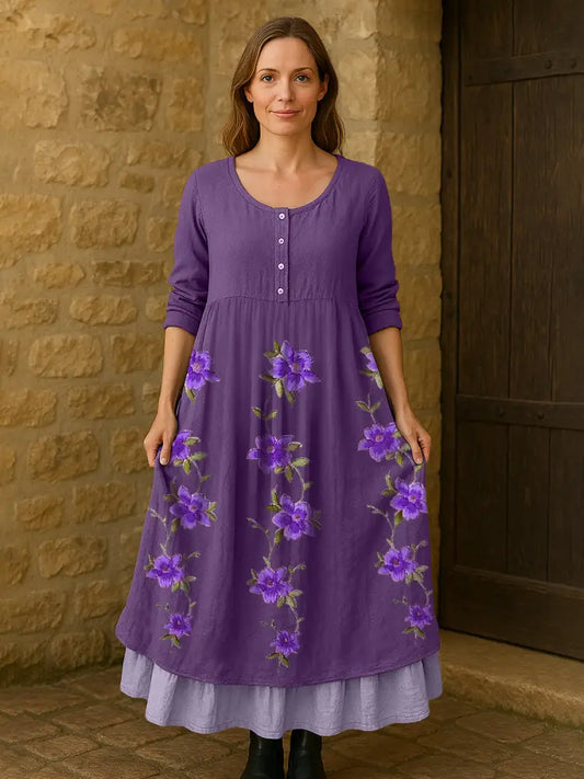 Women’s Purple Flowers Print Alzheimer’s Awareness Support Dress Deep Purple / S