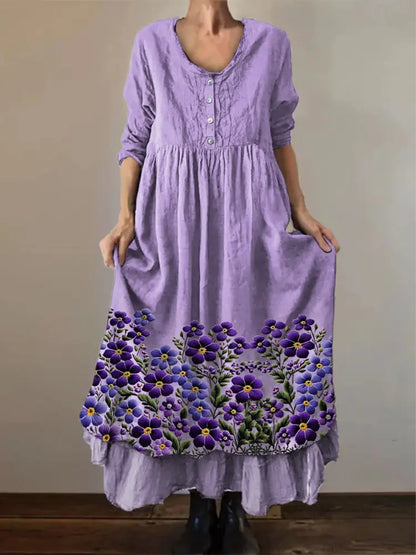 Women’s Purple Forget-Me-Not Floral Print Alzheimer’s Awareness Support Dress Lavender / S