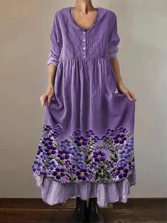 Women’s Purple Forget-Me-Not Floral Print Alzheimer’s Awareness Support Dress Purple / S