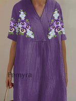 Women’s Purple Forget-Me-Not Flowers Print Alzheimer’s Awareness Support Dress