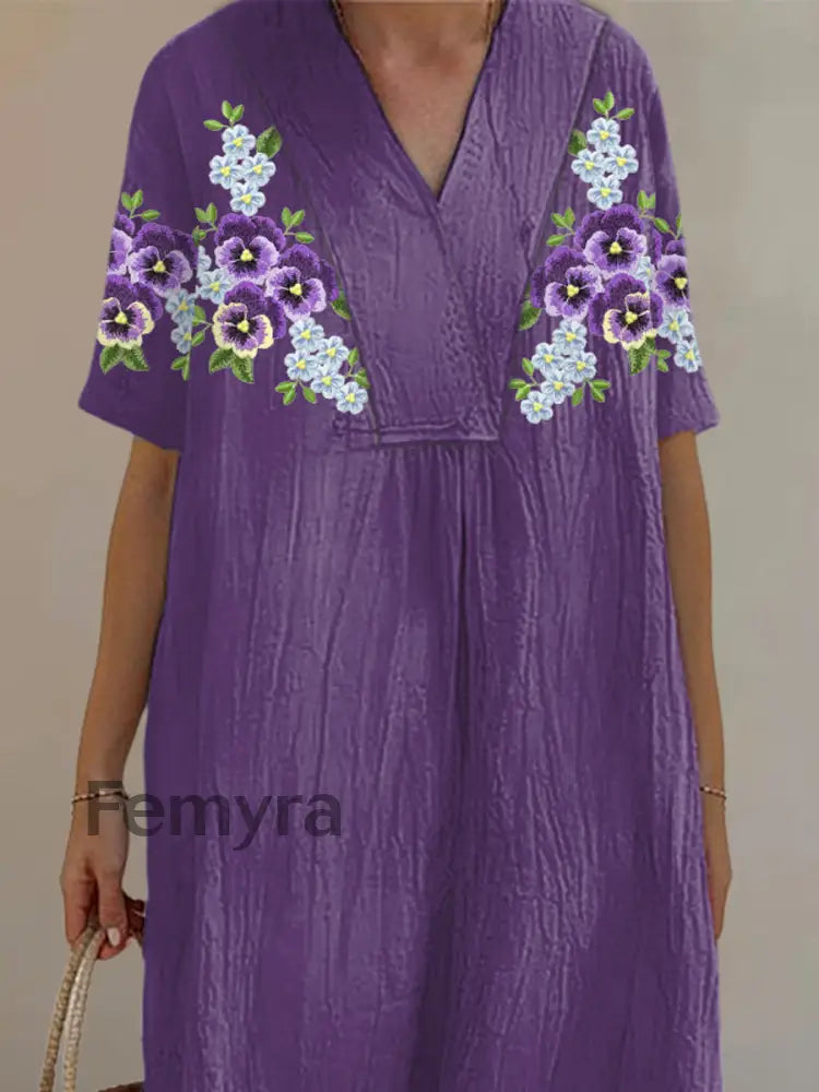 Women’s Purple Forget-Me-Not Flowers Print Alzheimer’s Awareness Support Dress