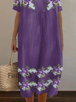 Women’s Purple Forget-Me-Not Flowers Print Alzheimer’s Awareness Support Dress