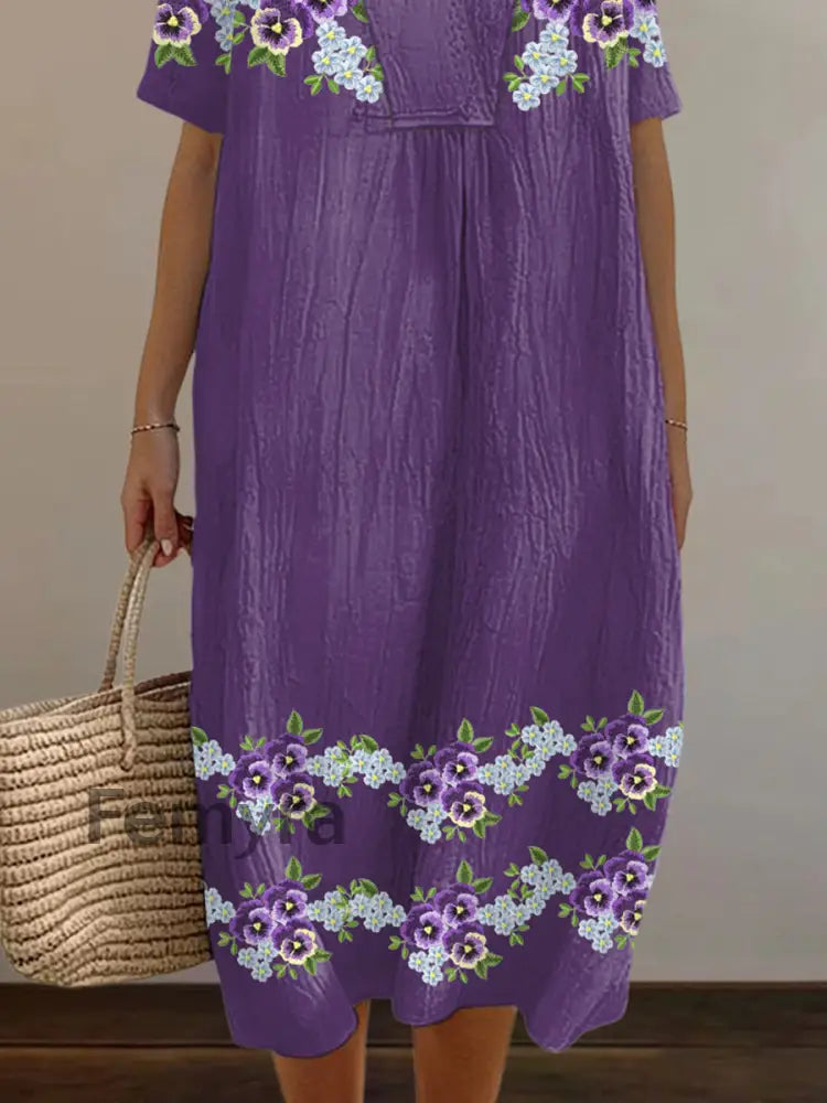 Women’s Purple Forget-Me-Not Flowers Print Alzheimer’s Awareness Support Dress