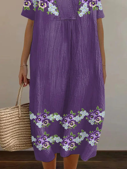 Women’s Purple Forget-Me-Not Flowers Print Alzheimer’s Awareness Support Dress
