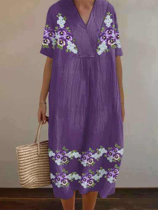 Women’s Purple Forget-Me-Not Flowers Print Alzheimer’s Awareness Support Dress Deep Purple / S