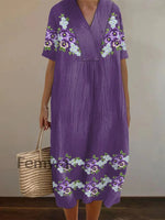 Women’s Purple Forget-Me-Not Flowers Print Alzheimer’s Awareness Support Dress Deep Purple / S