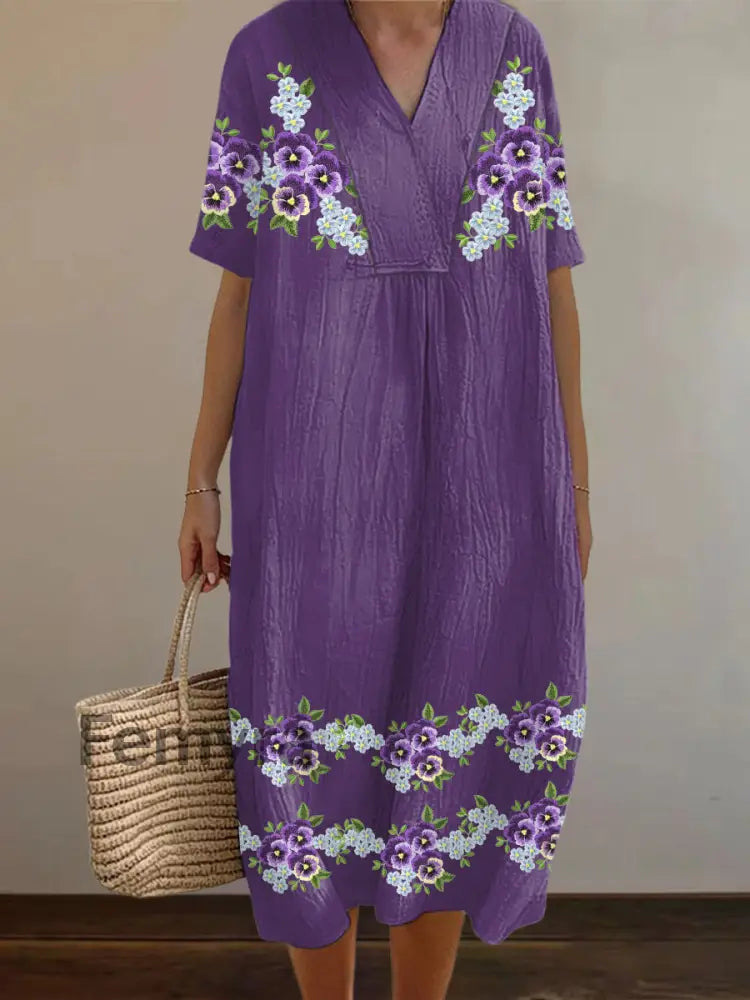 Women’s Purple Forget-Me-Not Flowers Print Alzheimer’s Awareness Support Dress Deep Purple / S