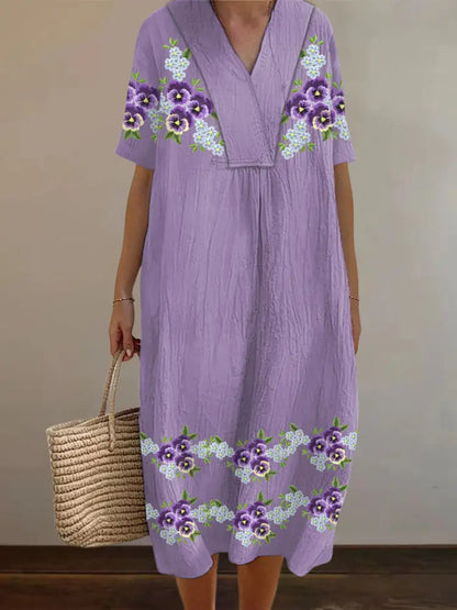 Women’s Purple Forget-Me-Not Flowers Print Alzheimer’s Awareness Support Dress Lavender / S