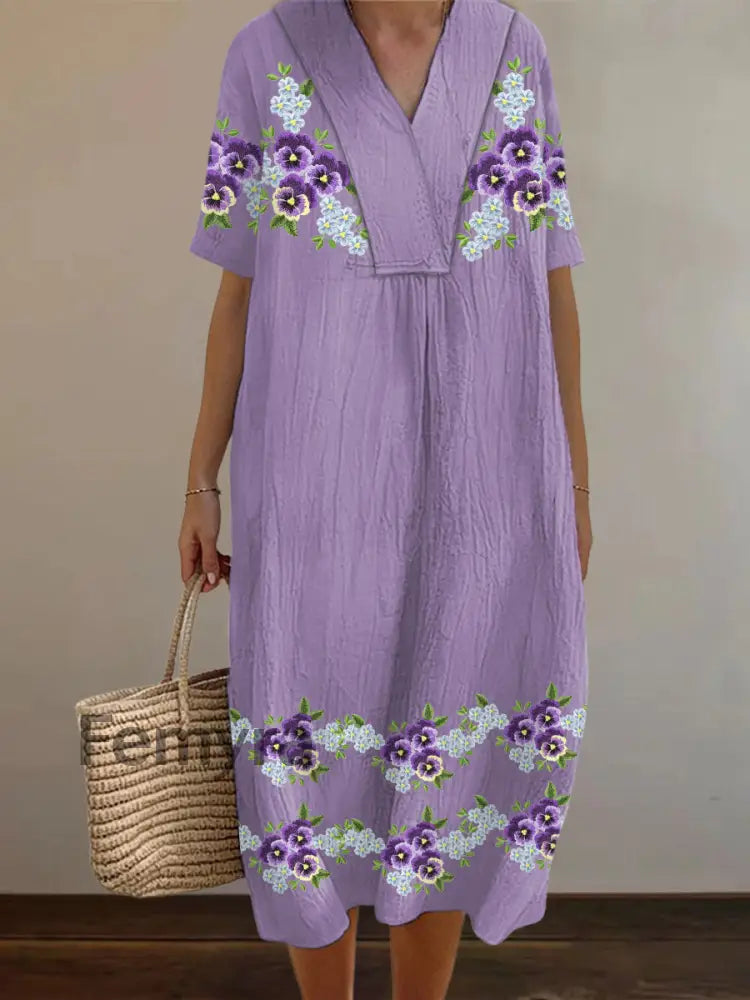 Women’s Purple Forget-Me-Not Flowers Print Alzheimer’s Awareness Support Dress Lavender / S